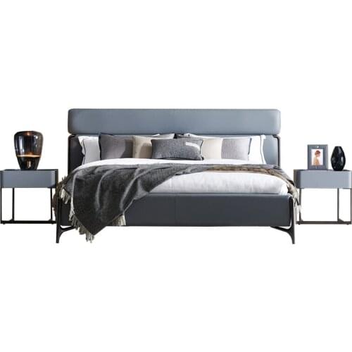 Italian light luxury high-end leather double bed modern simple back bed master bedroom high-grade furniture