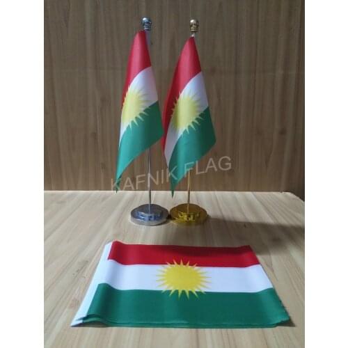 KAFNIK,Kurdish Office table desk flag with gold or silver metal flagpole base 14*21cm country flag free shipping