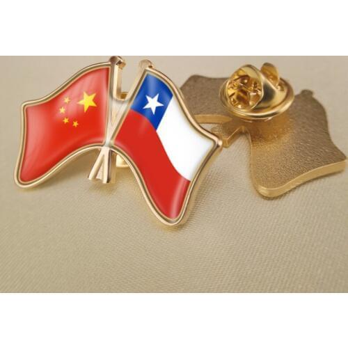 China and Chile Crossed Double Friendship Flags Lapel Pins