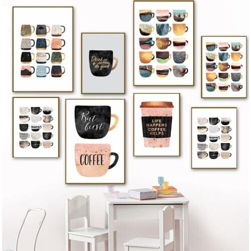 Coffee Colorful Cups Coffee Kitchen Prints Poster Nordic Canvas Paintings Wall Art Pictures Living Room Home wall Decor