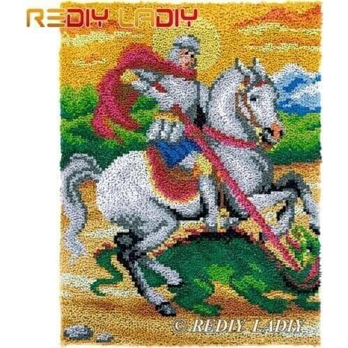 Latch Hook Rug Saint George Plush Wall Tapestry Kits DIY Carpet Rug Chunky Yarn Arts Crafts Crochet Floor Mat Home Decor 61*81cm