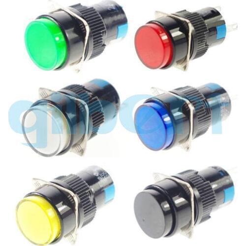 Red/Blue/Yellow/Green/White 16mm Momentary/Latching 1NO 1NC/2NO 2NC Plastic Light Pushbutton Switche LED Voltage 12VDC-220VAC