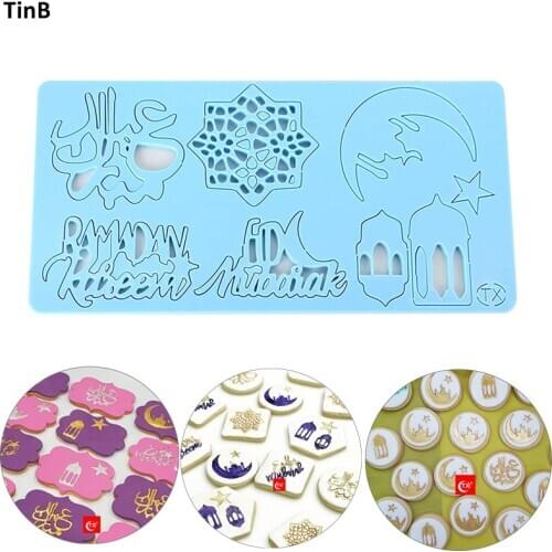 Kitchen Cake Tools DIY Eid Mubarak Cookie Cake Stamp Mold Ramadan Eid Hajj Mubarak Fondant Cookie Cutter Cakes Mold Decoration