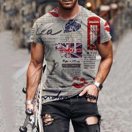 Summer Mens T-shirt Retro Printing Harajuku Tops Man Casual Fashion Short-sleeved Shirt Sport Wear