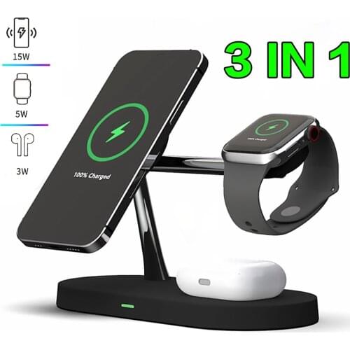 15W 3 in 1 Smart Magnetic Wireless Charger for iPhone 12 11 Pro Max MINI Charger Apple Watch 6 SE Airpods Pro 2 3 Charger Stand