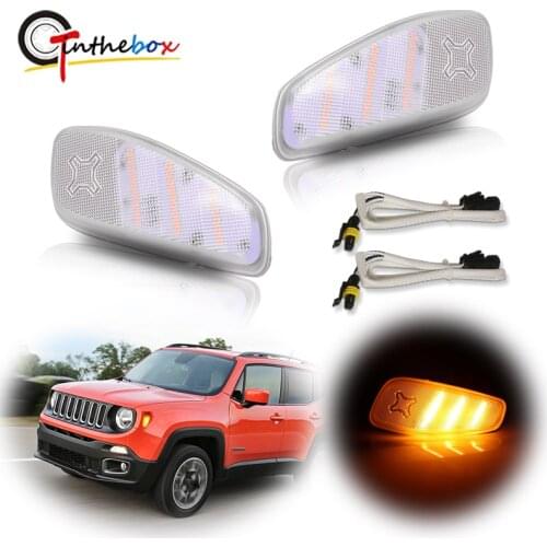 Gtinthebox Clear Lens Amber Yellow LED Fender Side Marker Lights Turn Signal Lights Kit For 2015-2017 Jeep Renegade Error Free