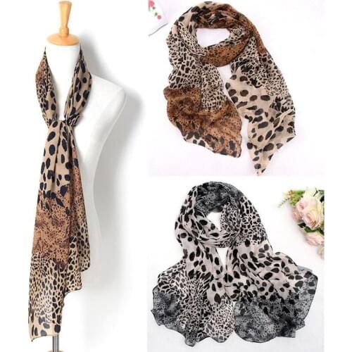 150*48cm Elegant Leopard Print Chiffon Scarf Wrap Shawl Stole Scarves For Women Winter Fashion Elegant Women Leopard Chiffon
