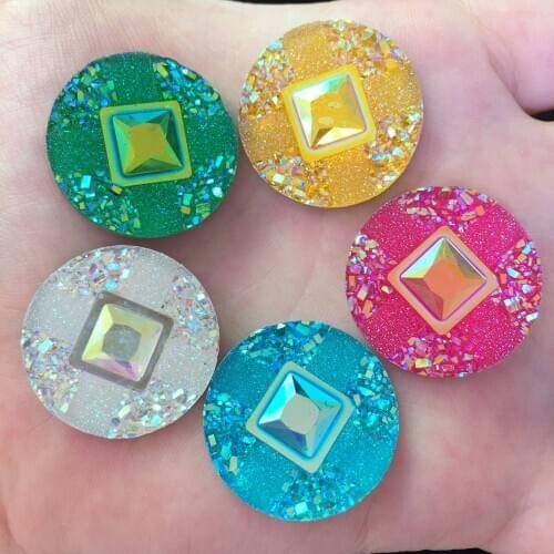New 12PCS AB Resin 25mm ore round Convex Square Flatback Rhinestone Embellishment DIY Wedding appliques SR93*2