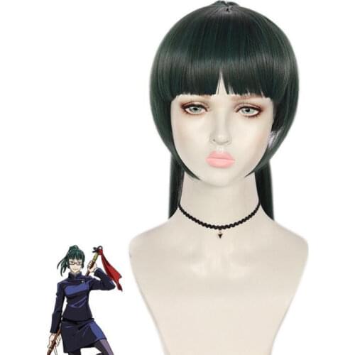 Anime Dark Green Long Wigs Jujutsu Kaisen Maki Zenin Ponytail Wig Cosplay Costume Heat Resistant Synthetic Hair Women Wigs