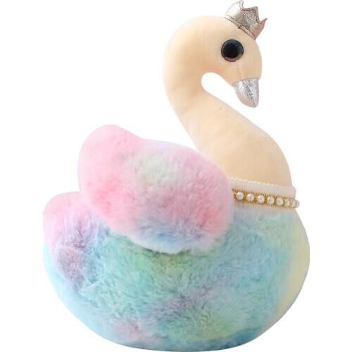 1 pcs 25-40cm Kawaii Rainbow Plush Swan Toy Stuffed Animal Swan Wear Crown Princess Style Toys For Children Cute Kids Girls Doll