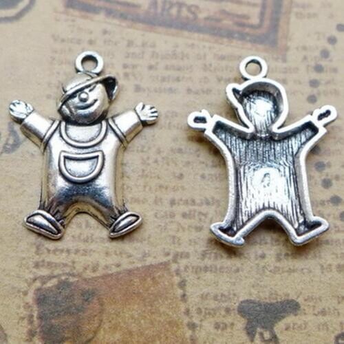 BULK 30pcs Zinc Alloy Metal Boy Charms Antique Silver Plated Pendants 23.5*17.7mm 1.3g