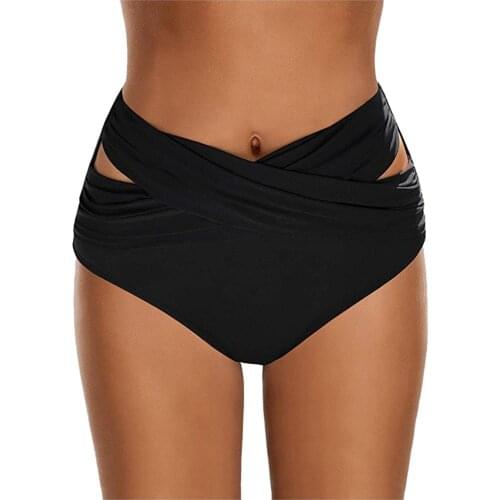 Plus Size Women High Waist Bikini Ruched Hollow Out Swimsuit Bottoms Briefs Pants Black Bathing Suit Bottoms 2021 Купальники
