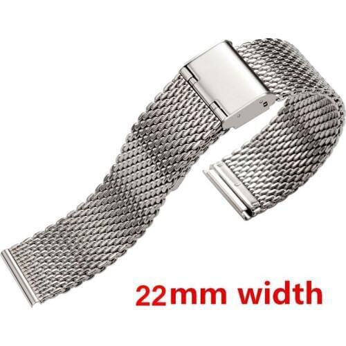22mm Mesh Stainless Steel Watch Strap Band With 2 Spring Bars For Men Business Smart Watches Replacement GD010622