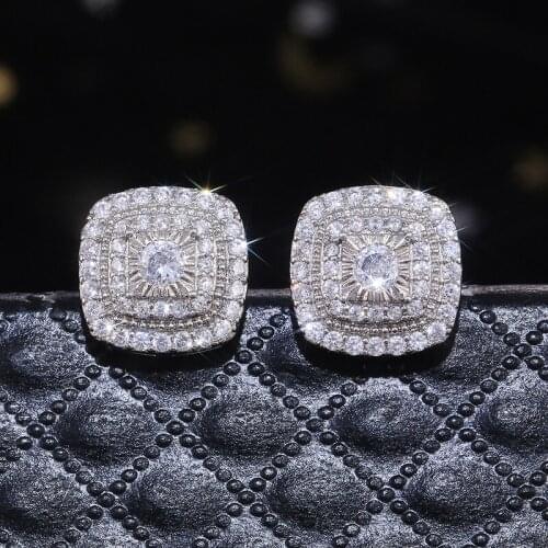 Brilliant Cubic Zirconia Stud Silver Earrings for Princess Square Shape Versatile Style Fancy Gift Women Earring Classic Jewelry