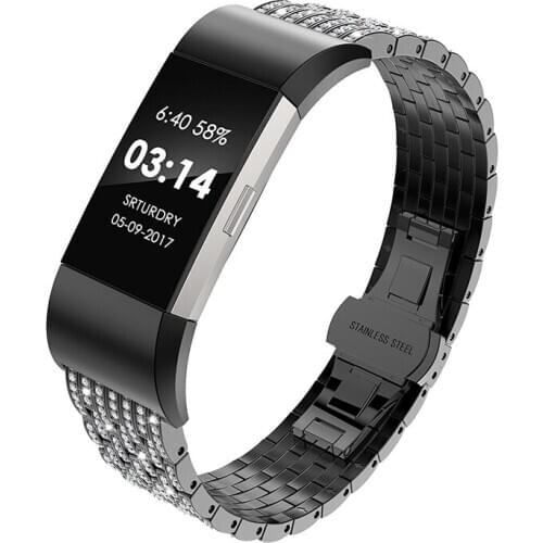 Crystal Rhinestone Replacement Watch Band Stainless Steel Wrist Strap for for Fitbit Charge 2
