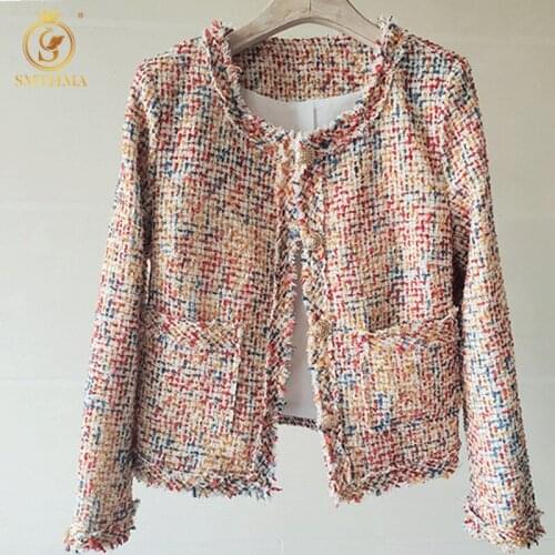 SMTHMA 2021 New Arrival Autumn And Winter Ladies Temperament Tweed Jacket Women Fashion Single-Breasted Tassel Pocket Coat