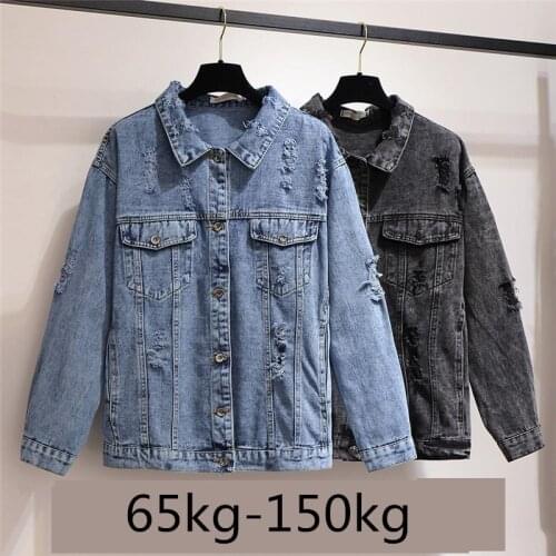 Oversized Vintage Women Jeans Jacket 2021 Spring Autumn Loose Long-sleeved Outwear Plus size 6XL Ripped Casual Denim Basic Coat