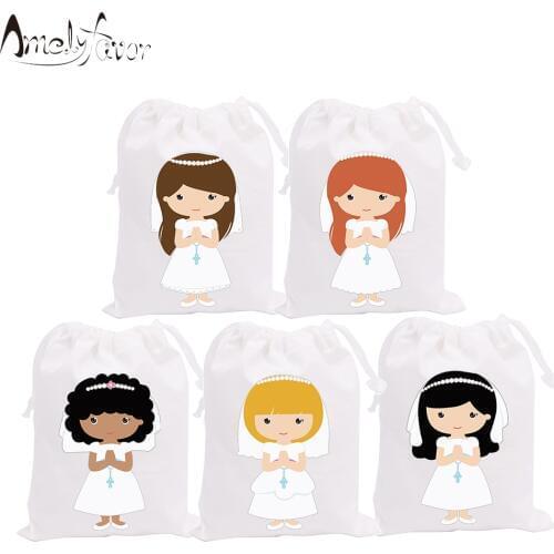 My First Communion Theme Party Favor Bags Girls Party Gift Bags Candy Bags Party Event Festival Supplies Container Supplies 5PCS