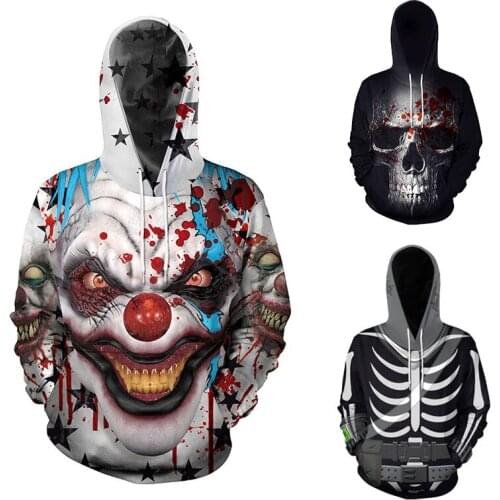 Movie IT The Clown Pennywise 3D printing Hoodies Halloween Cosplay Costume Adult Men Women Cartoon Clown Skull Ghost Sweatshirt