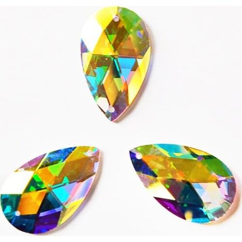 YANRUO 2152TH Crystal AB Sew On Droplet Stones Gems Shiny AB Glass Rhinestones Sewn Strass Applique Shoes For Wedding Dress