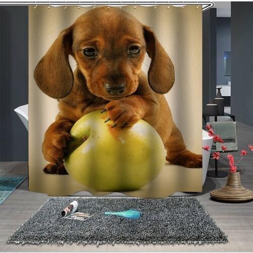 Cute Dog Shower Curtain Polyester Mould Proof Bath Shower Curtain Waterproof Shower Curtain Bathroom Curtain 12 Hook 180*200CM