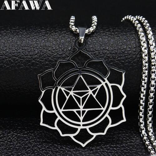 Lotus Yoga Hindu Buddhism Flower of Life Stainless Steel Chain Necklace Silver Color Necklaces Jewelry cadenas mujer N3057S02