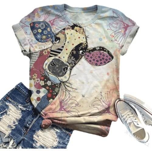 Animal Print Tshirt Women Kawaii Cartoon Graphic Tee Summer Casual Harajuku Clothes Aesthetic Streetwear Short Sleeve Cute Shirt