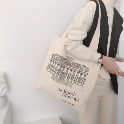 Women Canvas Bag British Museum Print Cotton Shoulder Bags Eco Shopping Bags Simple Casual Tote Cloth Books Handbag For Girls