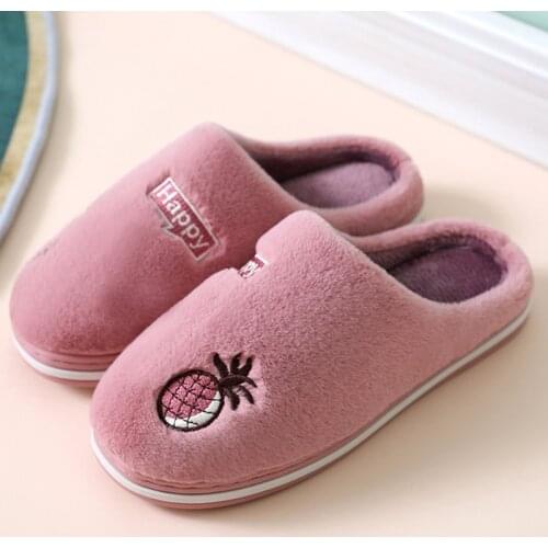 Womens Indoor Slippers Fur Platform Warm Cotton Shoes Ladies Embroider Fruit Lovely Bedroom Slipper Sturdy Sole Home Slides 2021