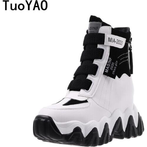 Womens Chunky Boots 2021 Autumn Leather Hidden Heels Women Sneaker Spring 6cm High Heels Fashion Boots Platform Ankle Boots New