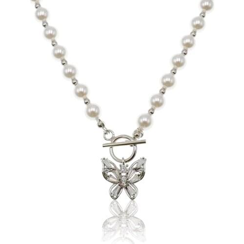 Zircon pearl butterfly choker 925 sterling silver necklace ins personality short necklace female Temperament silver chain choker