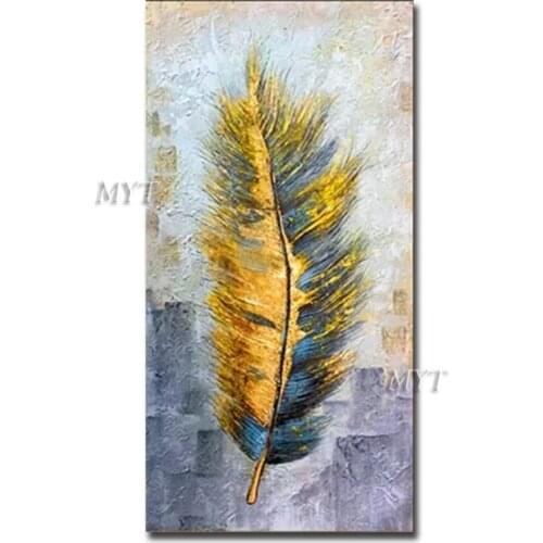 Unframed Gloden Feathers Handmade Style Creative Canvas Painting Beautful Art For Living Room Bedroom Wall Picture Home Decor