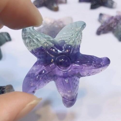 1pcs Natural Rainbow Fluorite Starfish Carved Quartz Crystal Starfish Healing stone Crystal Charms Women Jewelry Gift home decor