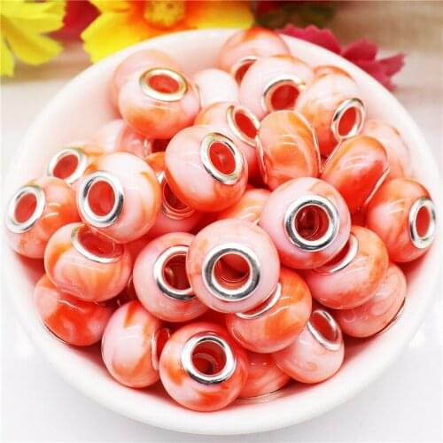 10Pcs New Handmade Round Loose Big Hole Fimo Clay Smooth Surface European Spacer Beads Charms for Pandora Bracelet Chain Jewelry