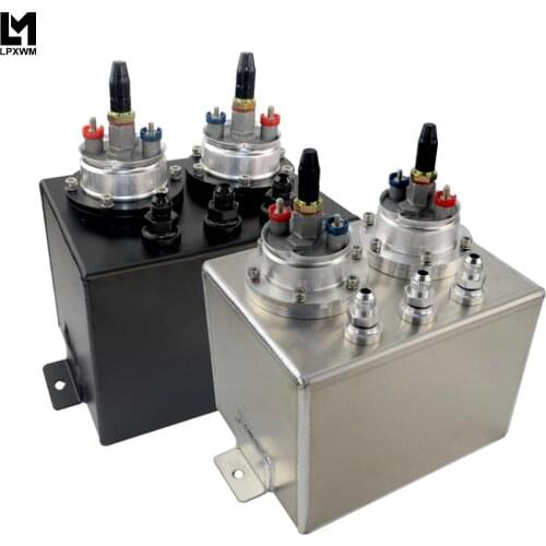 3L Dual Billet Aluminum Fuel Surge Tank / Surge Tank With 2Pcs 044 Fuel Pump Silver /Black TK84044