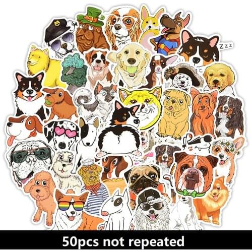 50pcs Cute Animal Cartoon Dogs Graffiti Stickers Kawaii Corgi Dog Sticker Waterproof Skateboard Laptop Luggage Suitcase Guitar