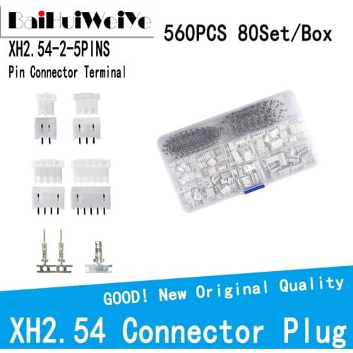 80Set/Box 560PCS Kit XH2.54 MM Plug Straight Needle Terminal Socket Male/Female Wire Jumper Head Connector Adapter Plug 2P-5Pin