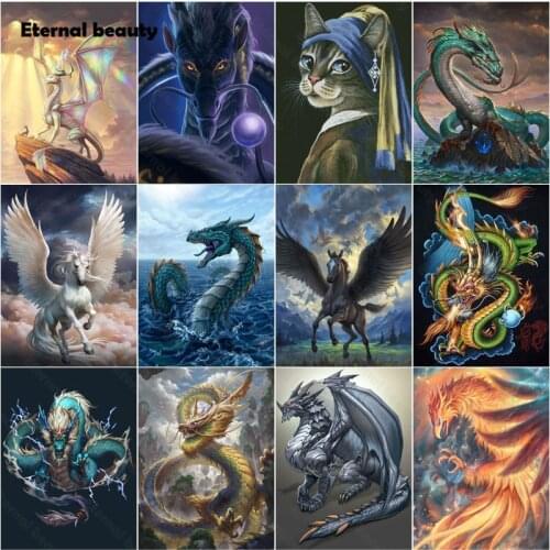 Diamond Painting Fantasy Dragon Mythical Beast Diamond Embroidery Animal Cross-Stitch Kits Round Resin Pictures Home Wall Decor