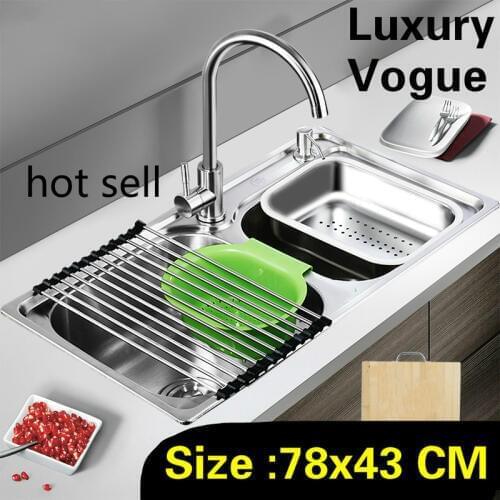 Free shipping Home vogue capacity wash vegetables common large kitchen double groove sink 304 stainless steel 780x430 MM