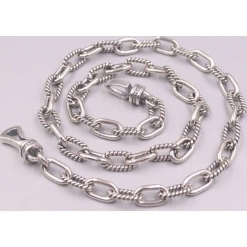 Pure 925 Sterling Silver Chain Width 8mm Carved Twill Glossy Square O Oval Link Necklace 55cm / 72g For Man Lucky Gift