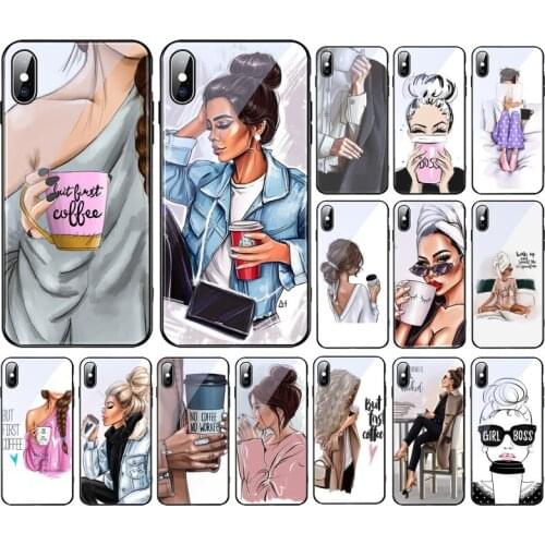 Coffee Girl Tempered Glass Phone Case For iphone 11 Pro Max Case For iPhone 12mini 12 11 ProMax XS MAX XR SE2 X Case