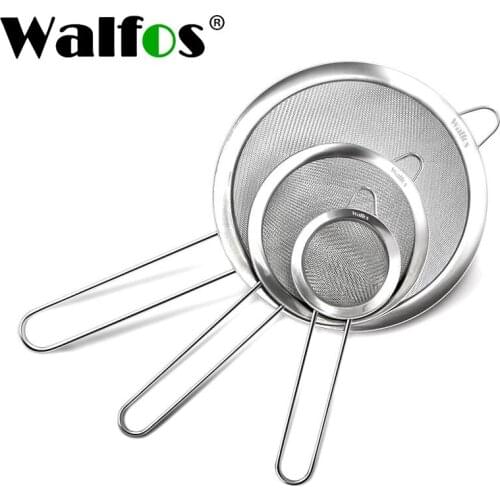 Walfos Fine Mesh Strainers Premium Stainless Steel Colanders and Sifters with Reinforced Frame and Sturdy Handle Perfect