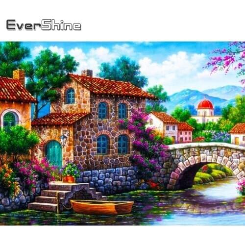 Evershine 5D DIY Diamond Painting Town Full Square Diamond Embroidery House Landscape Cross Stitch Mosaic Wall Art Decor
