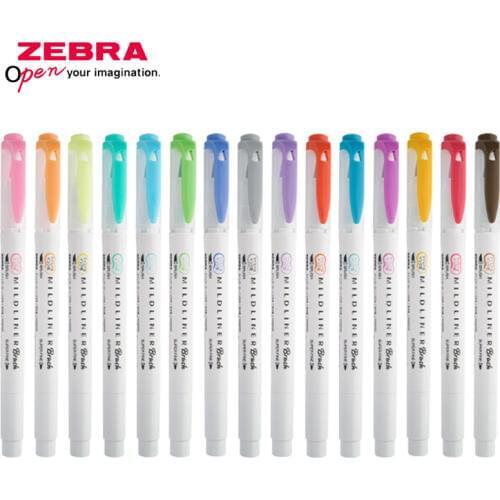 1Pcs Zebra WFT8 series double-head fluorescent marker (Brush soft tip + fine tip tip) WKT7 same color watercolor painting pen