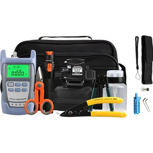 FTTH Fiber Optic Tool Kit 16PCS/set with New AUA-X1 Fiber Optical cutter and 5KM Visual Fault Locator,CFS- Stripper Too