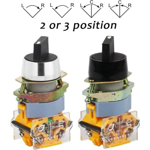 22mm Selector Rotary Button 2/3 Position Self Reset No Lock 2NO 1NO1NC Latching Fixed Switch Standard Handle LA39