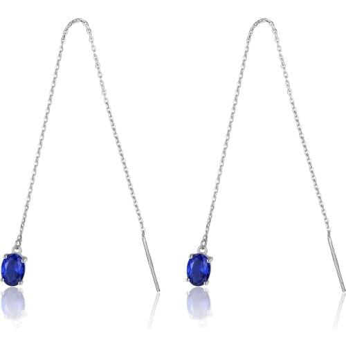 MetJakt S925 Sterling Silver Tassled Sapphire Simple All-match Womens Ear Pendant