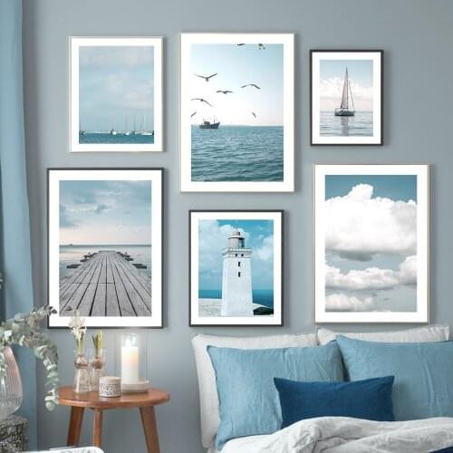 Sailboat Lighthouse Seagull Path Seascape Wall Art Canvas Painting Nordic Posters And Prints Wall Pictures For Living Room Decor