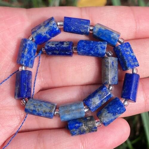 Natural Faceted Lapis Lazuli Stone Beads Cylinder Loose Beads For Jewelry DIY Making Bracelet Charms Accessories 7.5inch