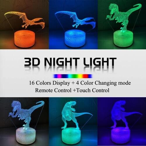 3D Dinosaur Night Light 3D Illusion Lamp 7 Color Change Decor Lamp with Remote Control Best Gift for Boys Girls